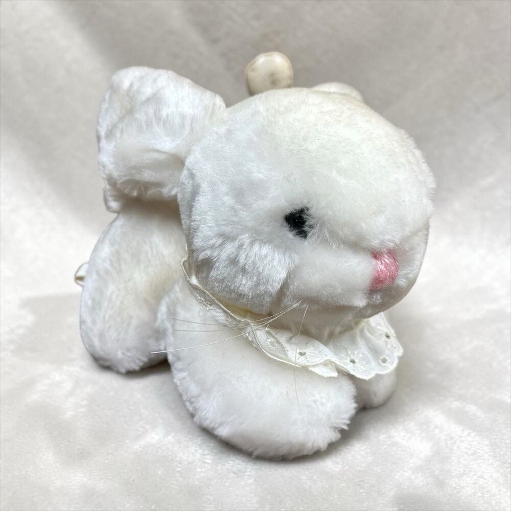 Vtg 80s Avon Small White Stuffed Plush Easter Bunny Rabbit Eyelet Lace Collar